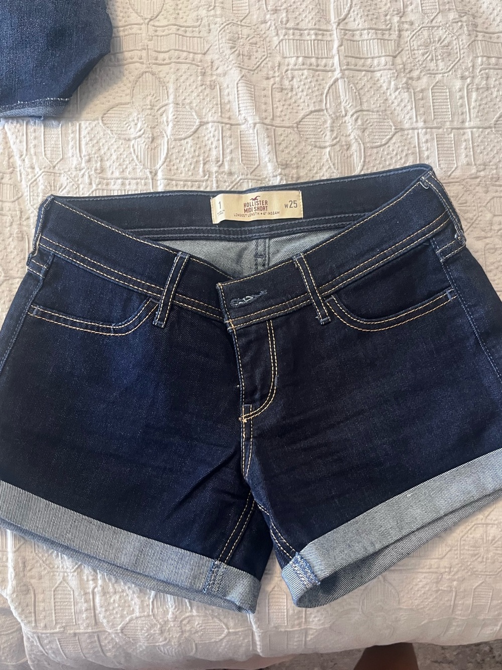 Hollister Dark Indigo Cuffed Denim Shorts